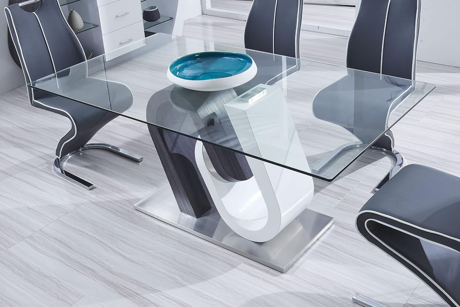 Grey and White Base Dining Table