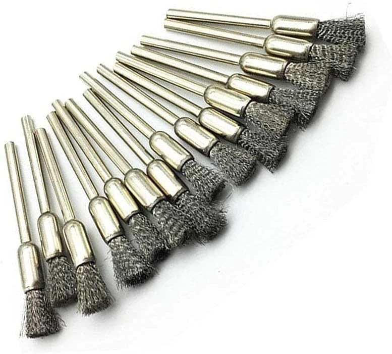 15 Pcs Pen Shape Stainless Steel Wire Brushes Wheel 1/8'' Mandrel Rust Silver