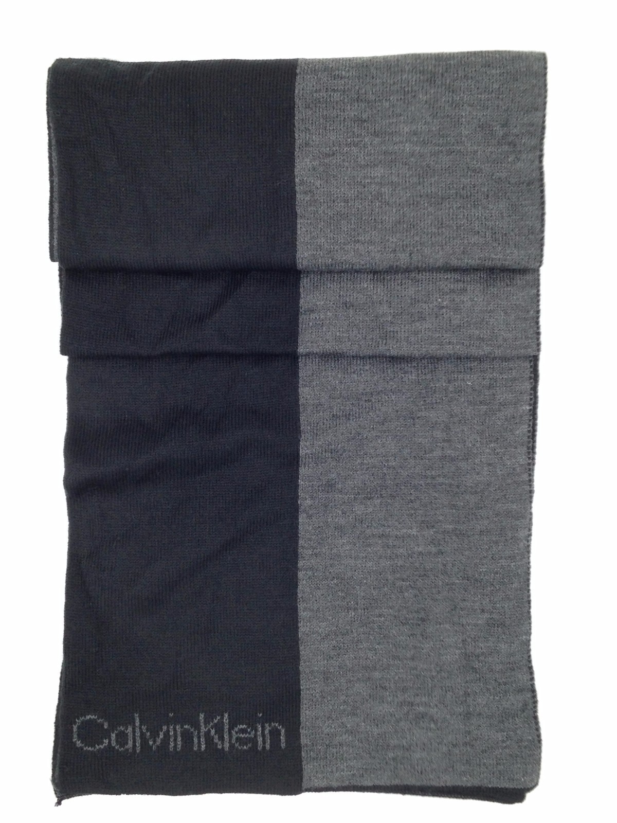 $144 Calvin Klein Men Black Gray Logo Unisex Acrylic Muffler Winter Shawl Scarf