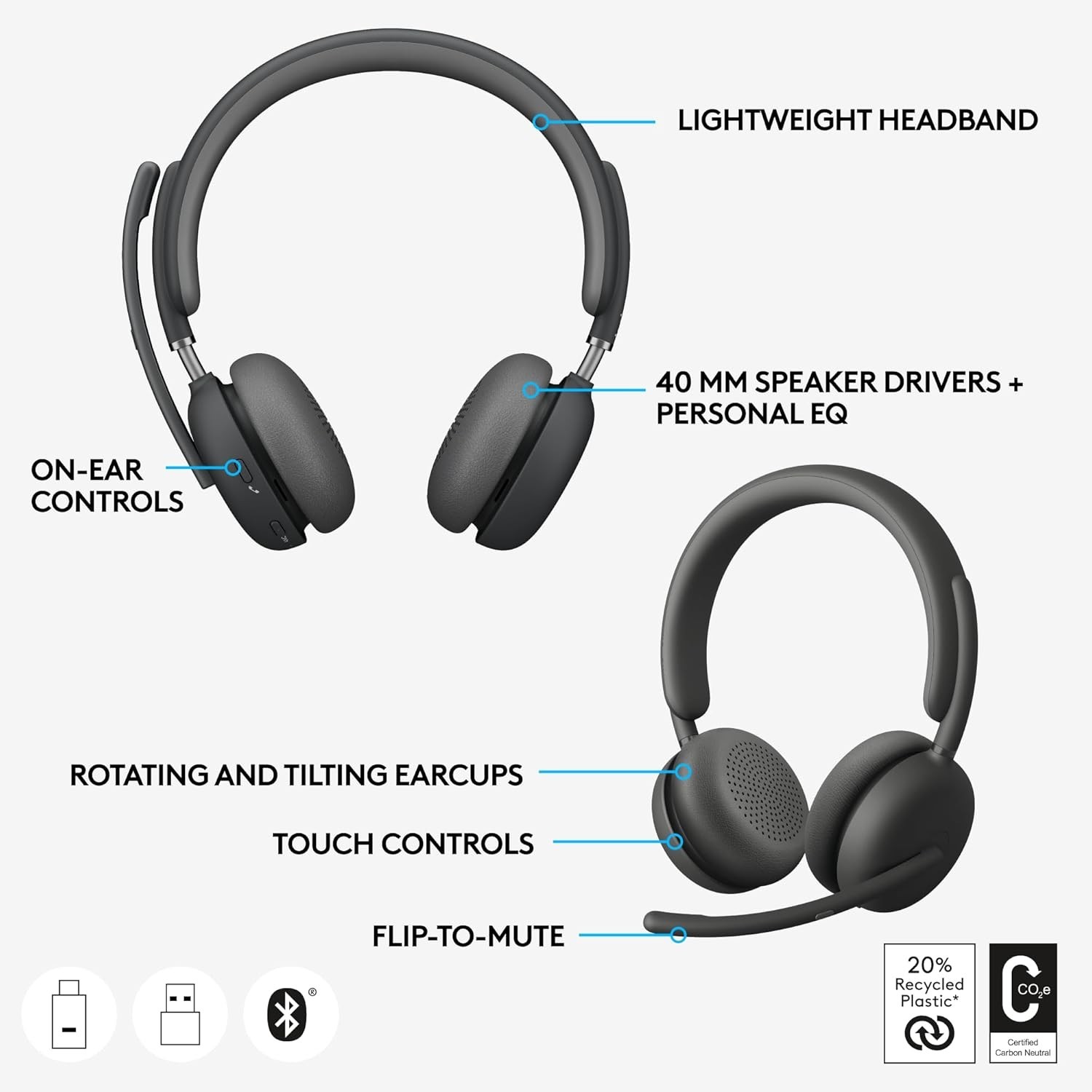 Logitech Zone Wireless 2 Premium AI Noise Cancel Headset Bluetooth Pairing Black