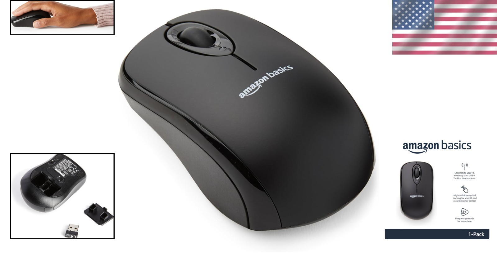 Smooth and Reliable Wireless Optical Mouse with Built-in USB Receiver - Black