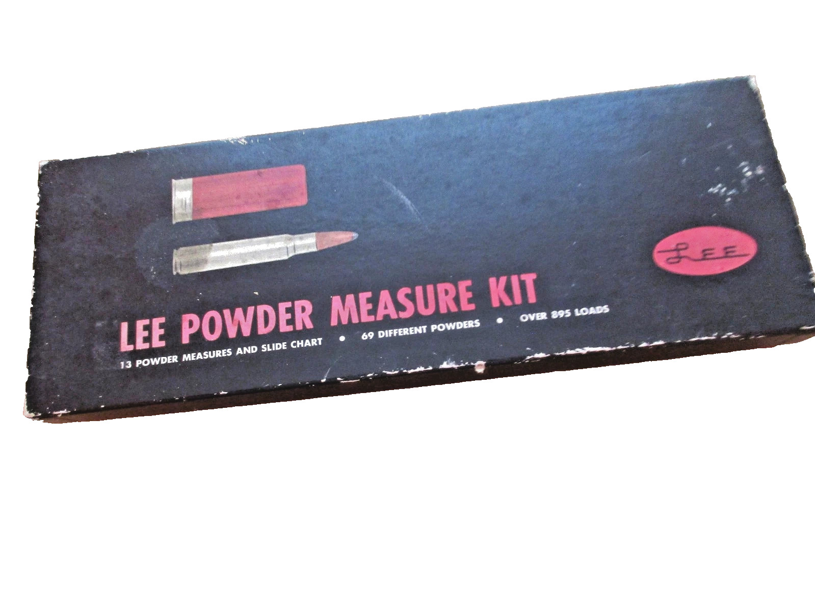 VINTAGE 1966 COMPLETE BLACK LEE POWDER MEASURE KIT IN ORIGINAL FACTORY BOX.