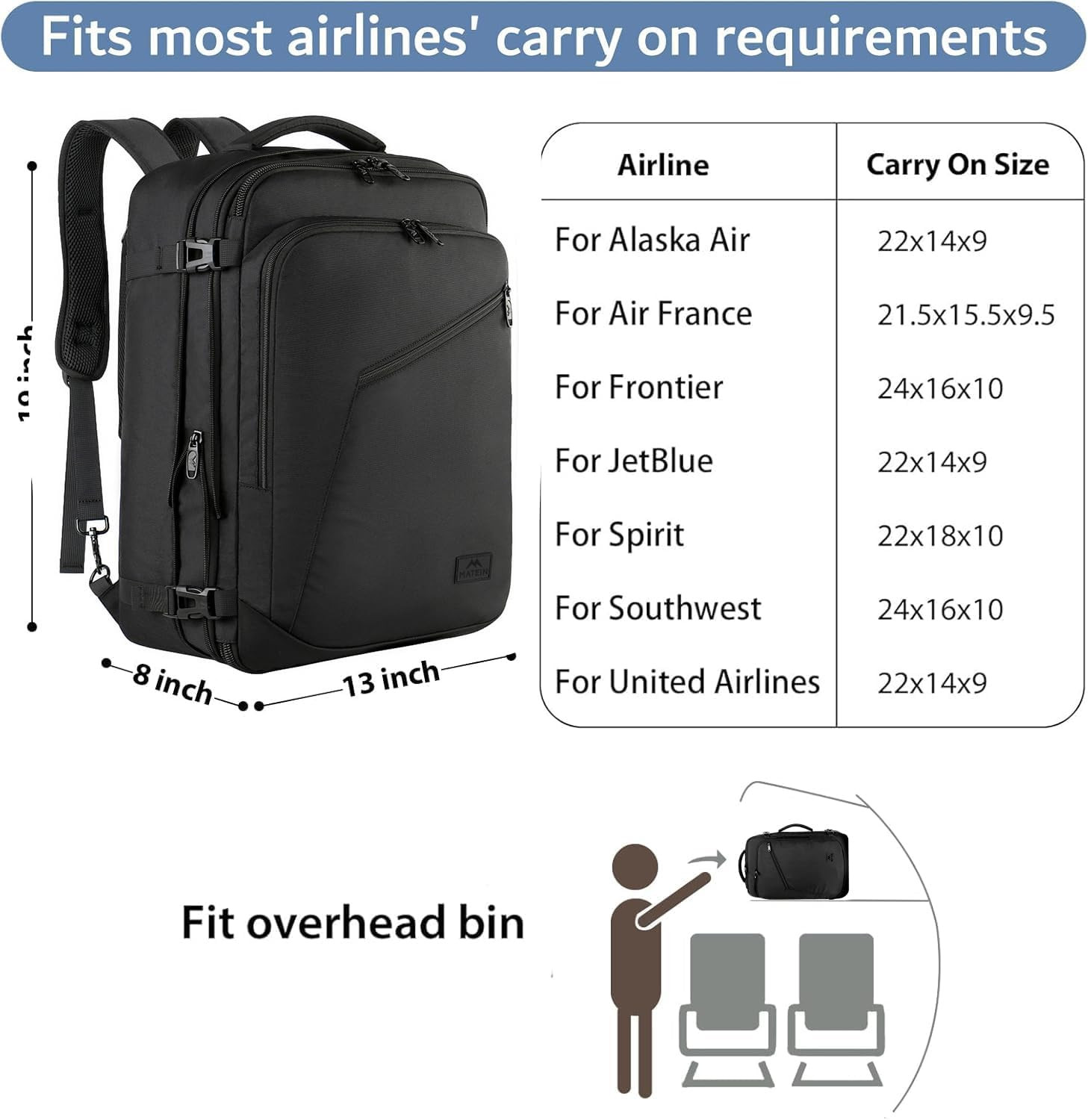 MATEIN Carry on Backpack, Extra Large Travel Backpack Expandable Airplane Approv