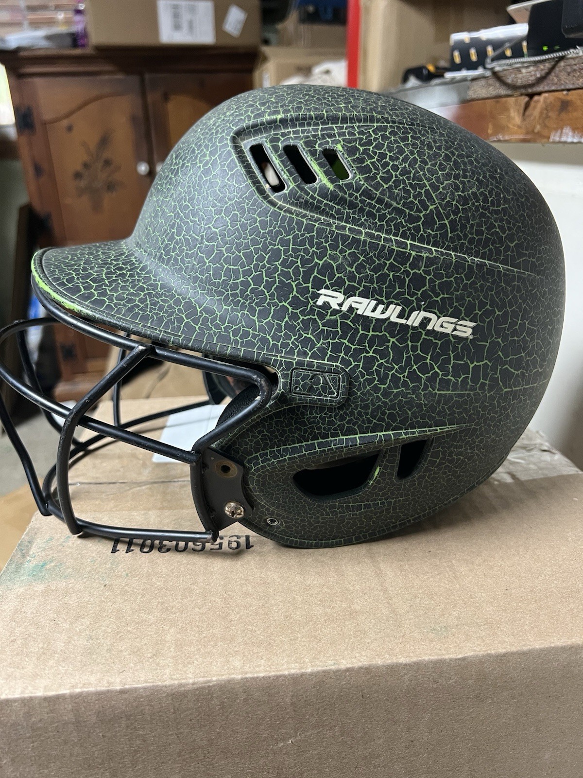 Rawlings R16J-R1 R16 Batting Helmet Black Green Full Face Guard MLB 6 3/8-7 1/8