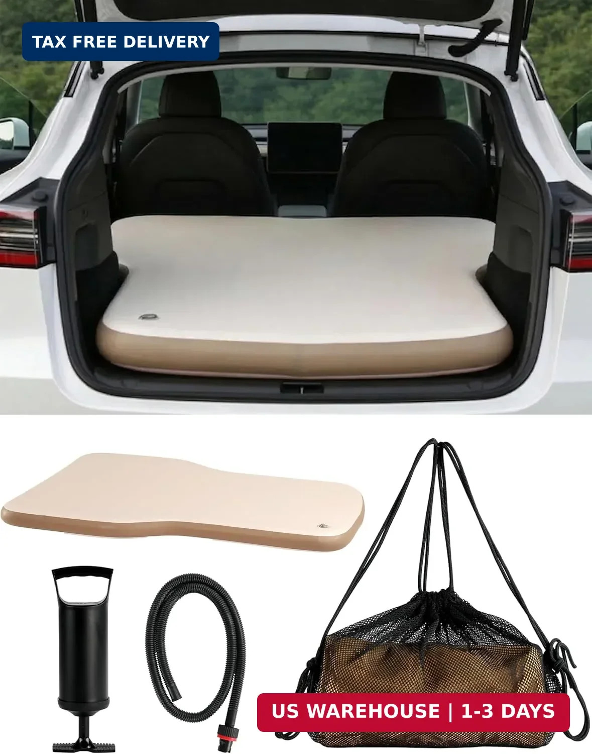 Tesla Model Y Air Mattress, 4" Thick Car Camping Mattress for SUV, Portable Infl