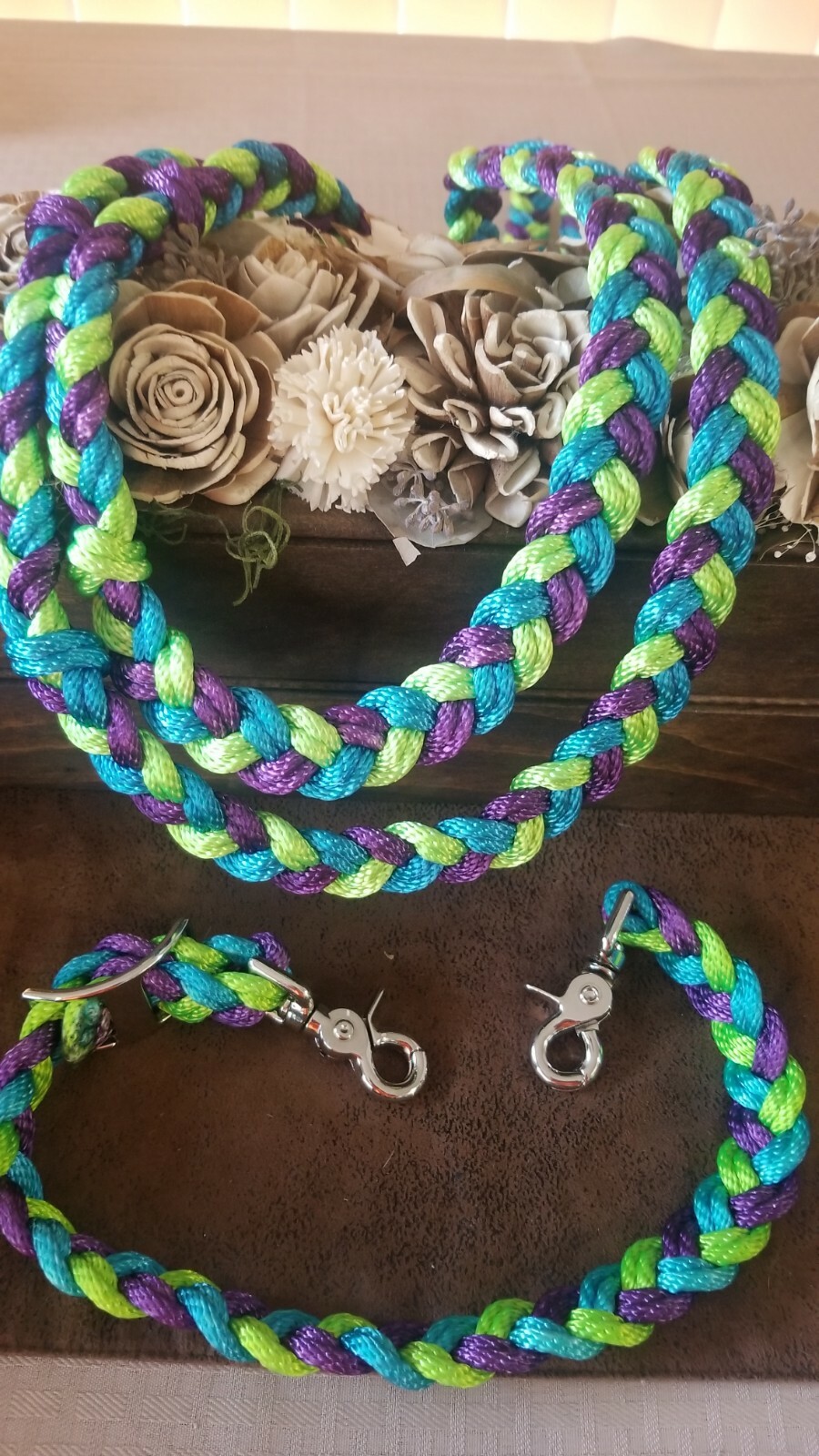 Custom Braided Barrel Racing Reins With Matching Wither Strap