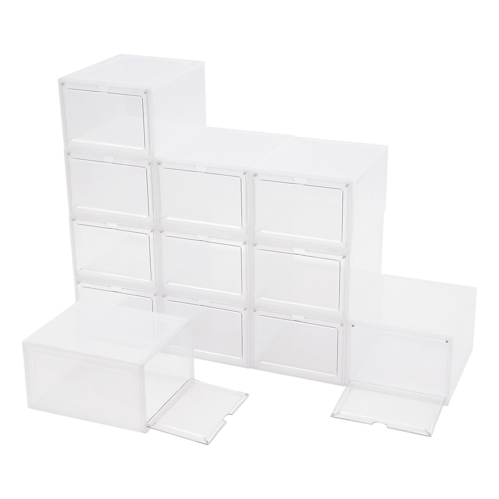 12PCS Shoe Containers Transparent-Front Door Open Acrylic Shoe Display Cabinet