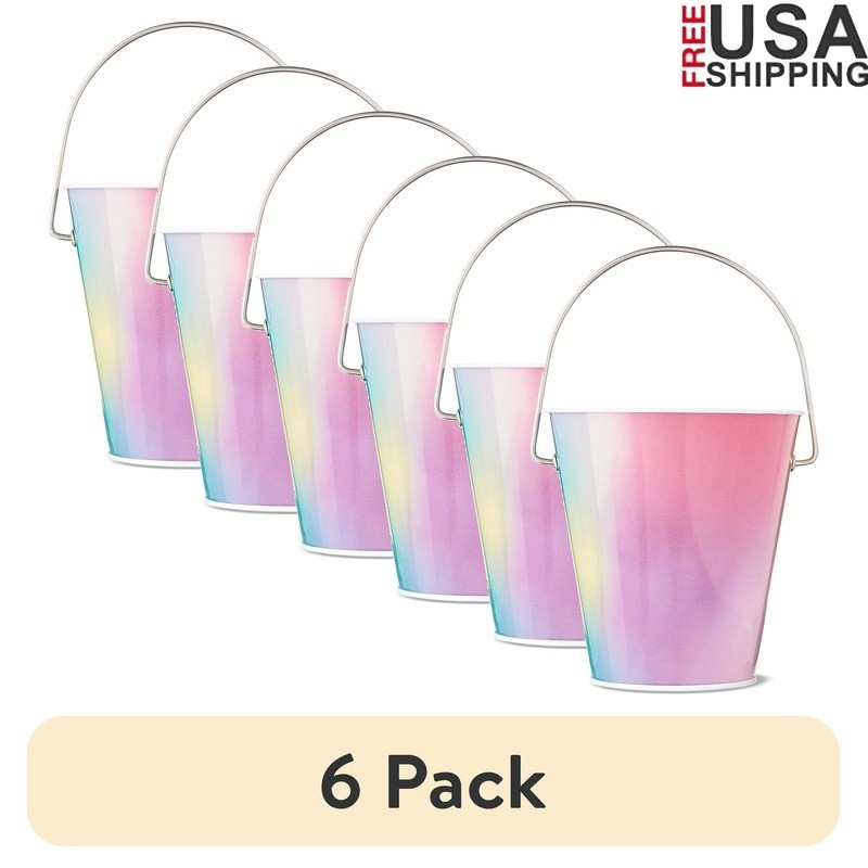 Rainbow Tin Pails 6 Pack Party Favors Treat Holders Baby Shower Birthday Decor