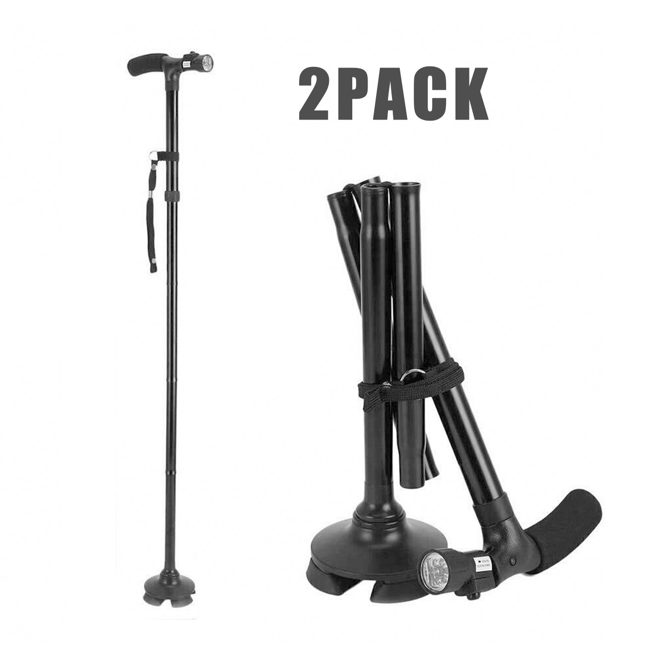 2 Pack Foldable Retractable LED Walking Cane Stick Adjustable Cane Trekking Pole
