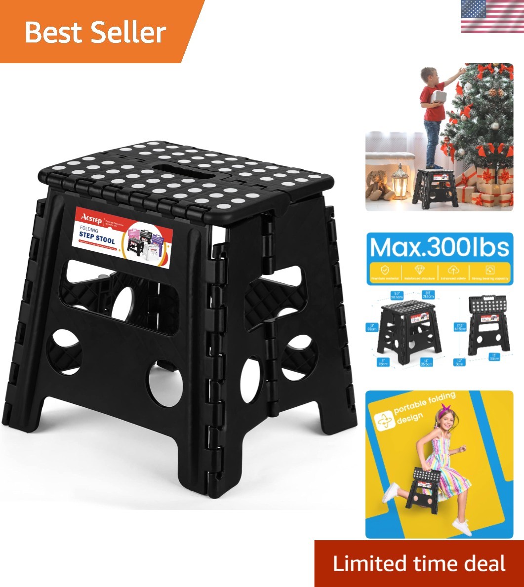 Versatile 13 Inch Black Folding Step Stool - Perfect for Kitchen & Bathroom Use
