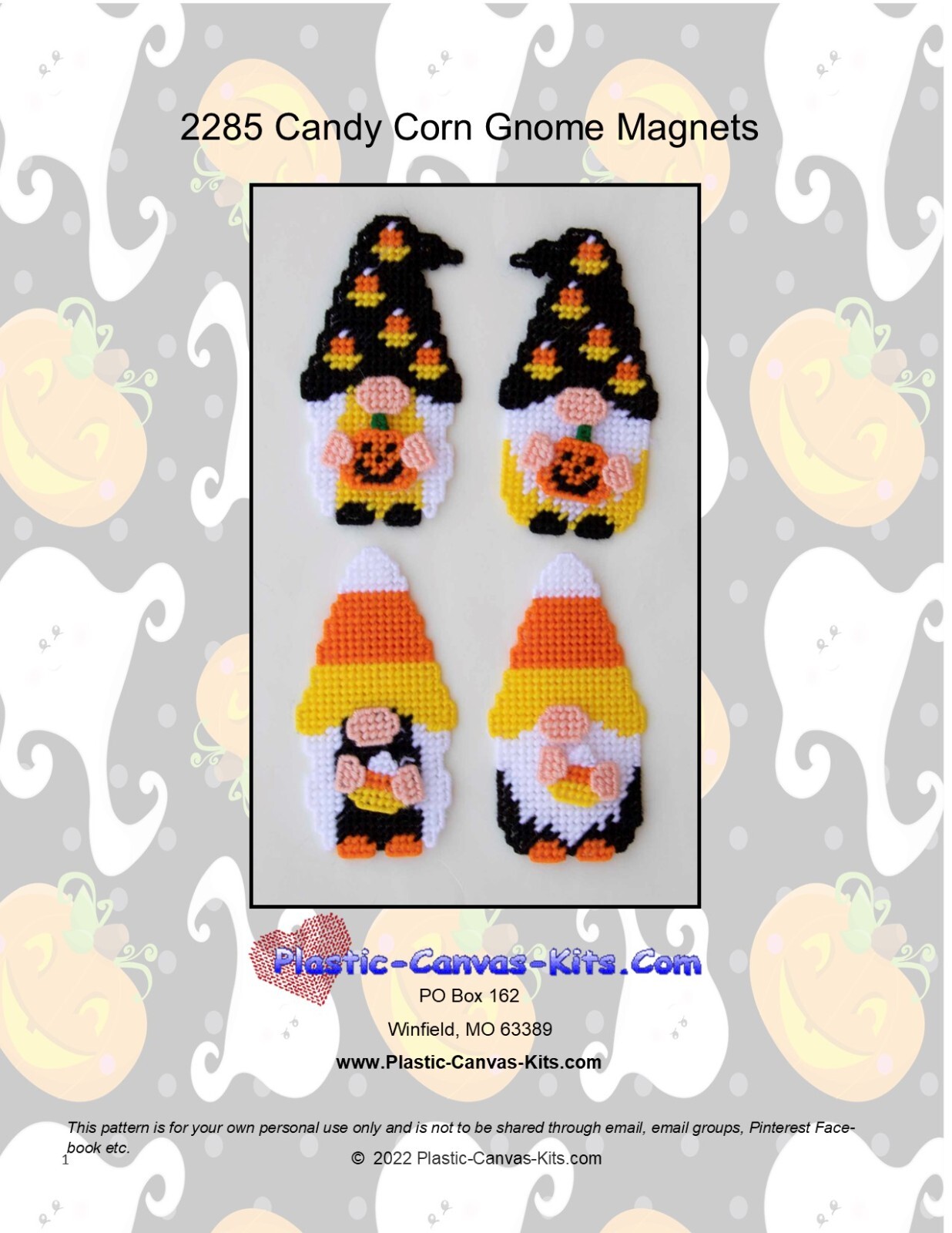 Halloween Candy Corn Gnomes Magnets- Plastic Canvas Pattern or Kit
