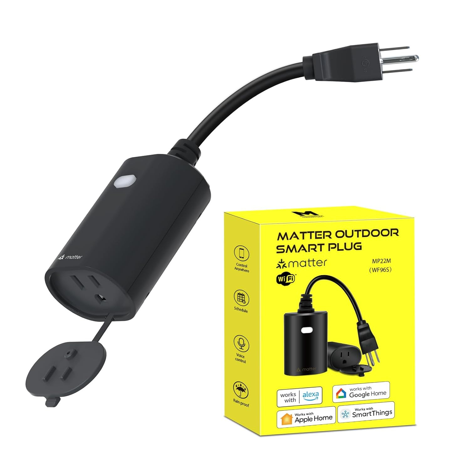 Matter Outdoor Smart Plug Wifi Heavy Duty Plug-In Outlet IP65 Waterproof, Compat