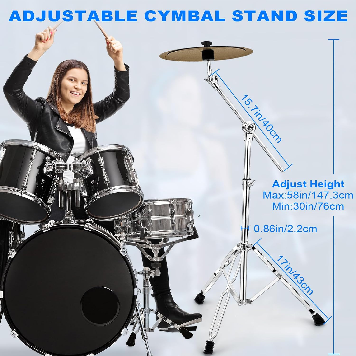 Cymbal Stand 2Pack, Standard Cymbal Boom Stand Adjustable 30"-58" Ride and Crash
