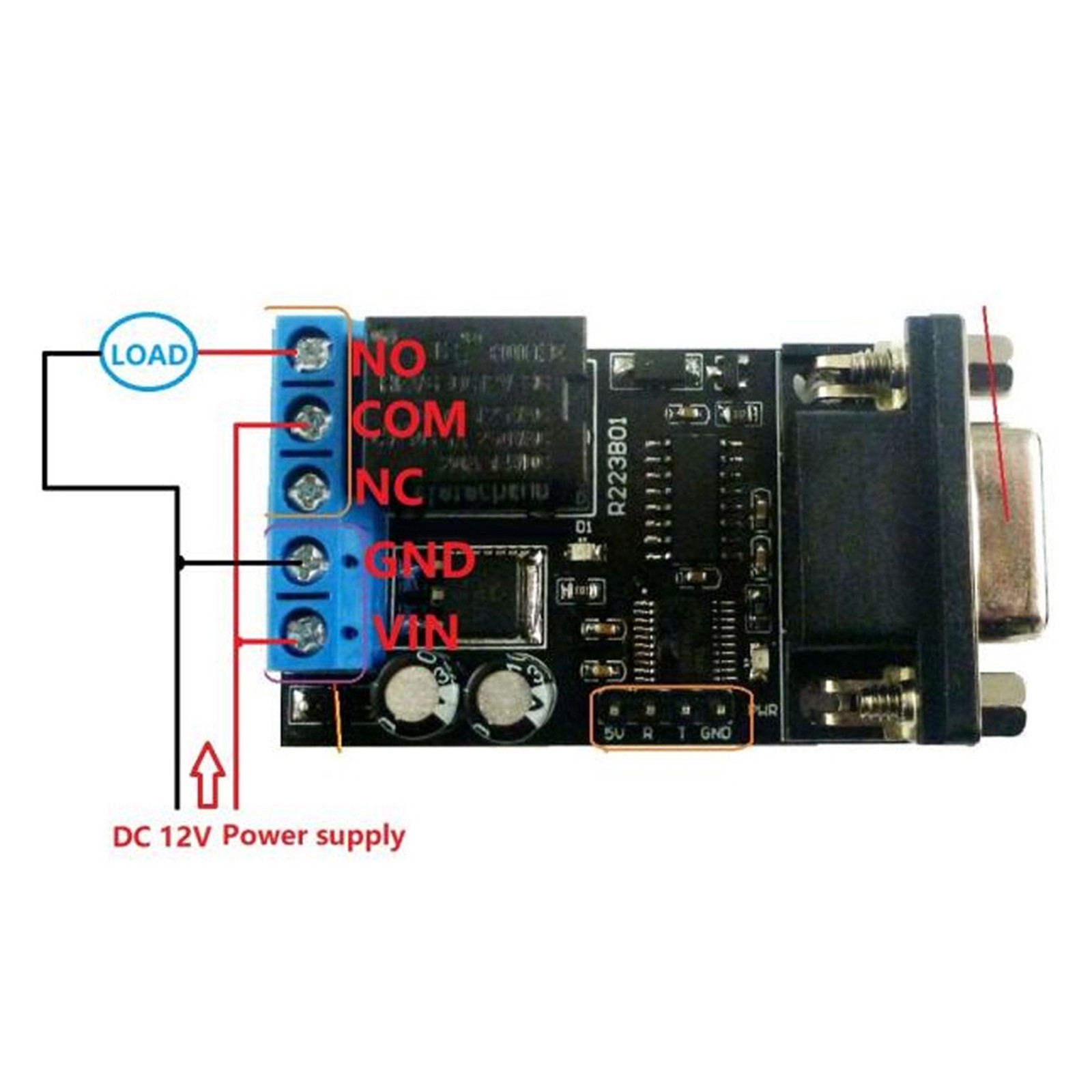 RS232 Delay Relay Module 1 Channel Serial Port UART Multifunctional DC12V