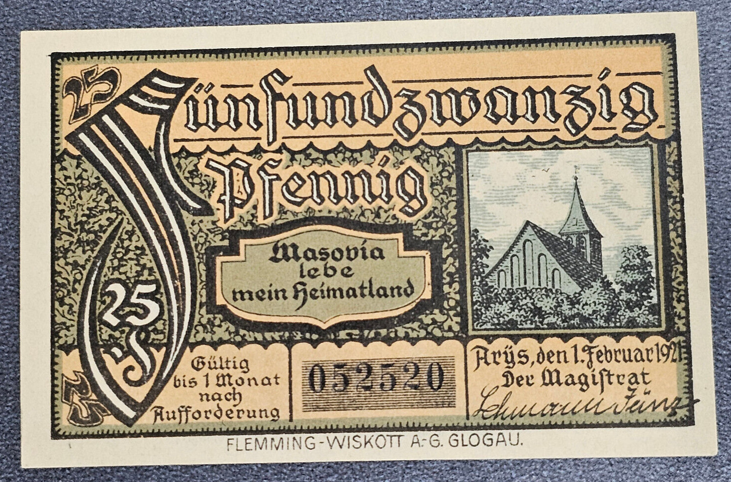 ARYS (POLAND ORZYSZ) NOTGELD 25 PFENNIG 1921 EMERGENCY MONEY GERMANY [🇩🇪35000]