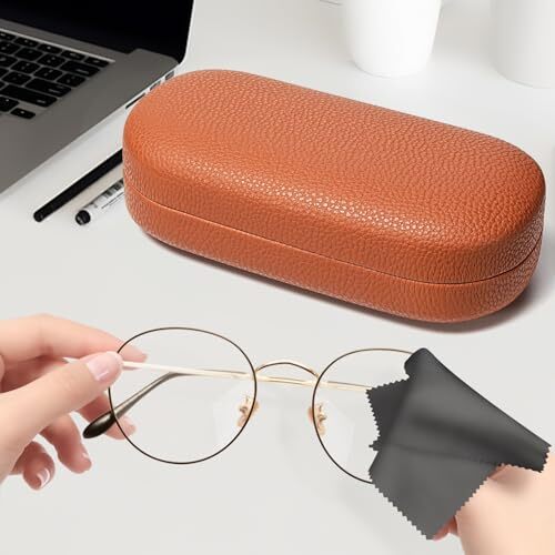 Hard Shell Leather Sunglasses Case,Classic Large Glasses Case for Women Brown