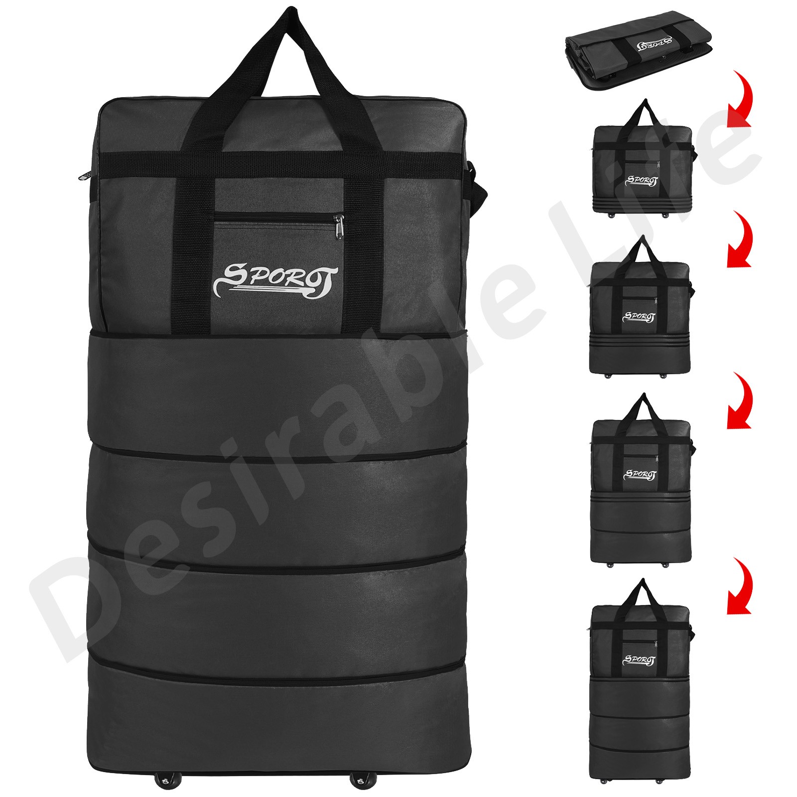 34/40" Expandable Rolling Duffle Bag 4/5-Layer Foldable Spinner Suitcase Luggage