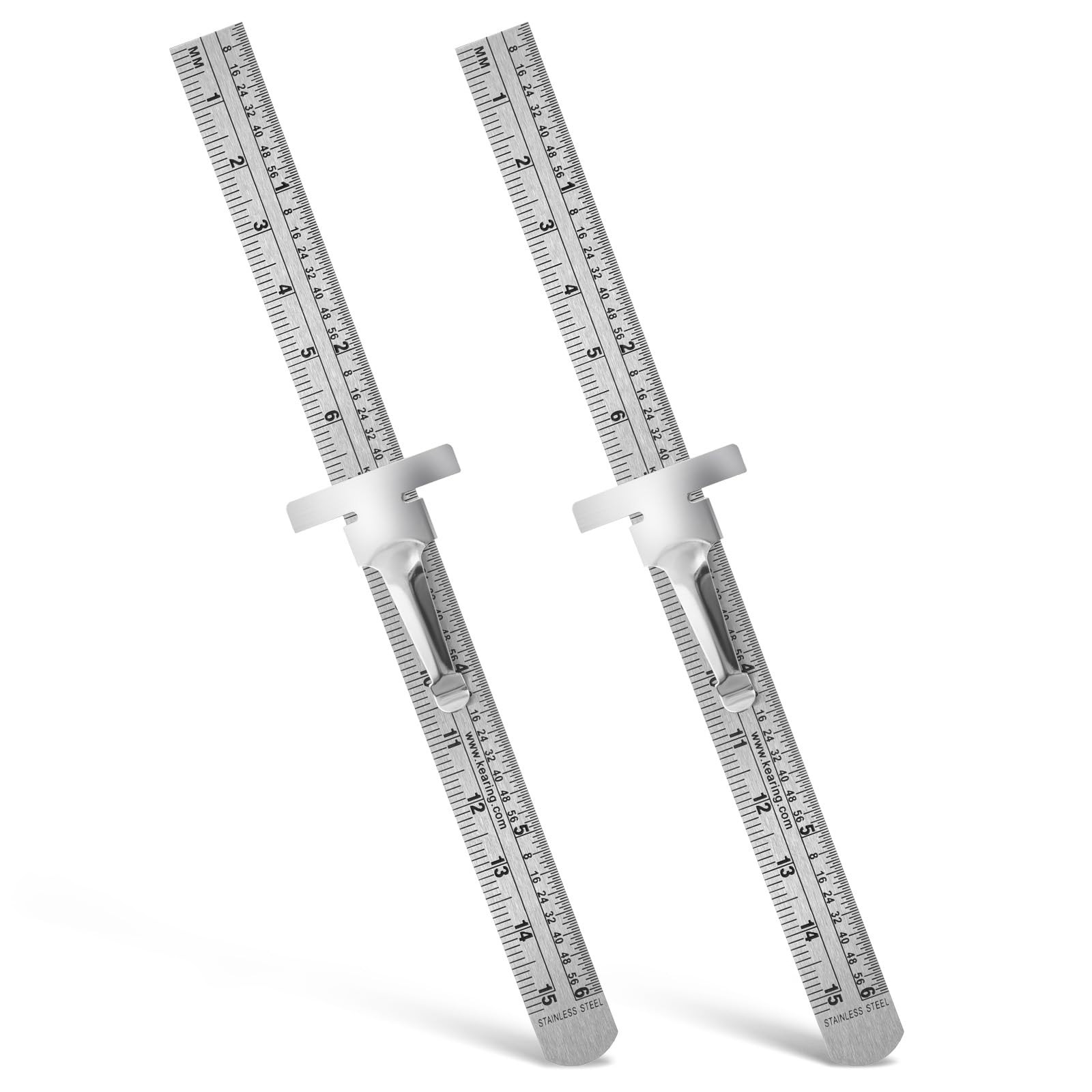 2 PCS 6 Inch 15 cm Pocket Ruler, Imperial & Metric Graduations white