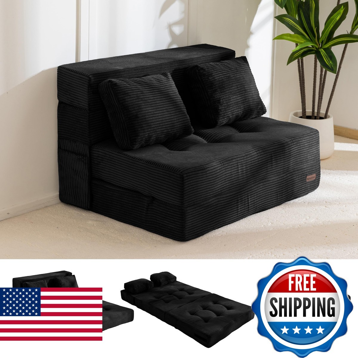 MAXYOYO Convertible Sofa Bed Fold Out Couch with Pillow MSF1BKUS100