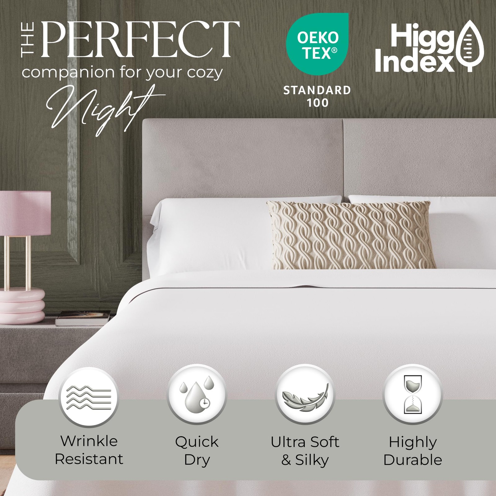 600 Thread Count Queen Bed Sheets Arctic White, Cotton Rich Sateen Weave Easy...