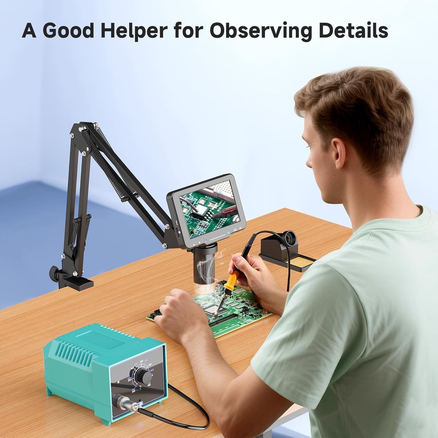 5" LCD Digital Soldering Microscope with Flexible Stand, 1000X Magnification ...