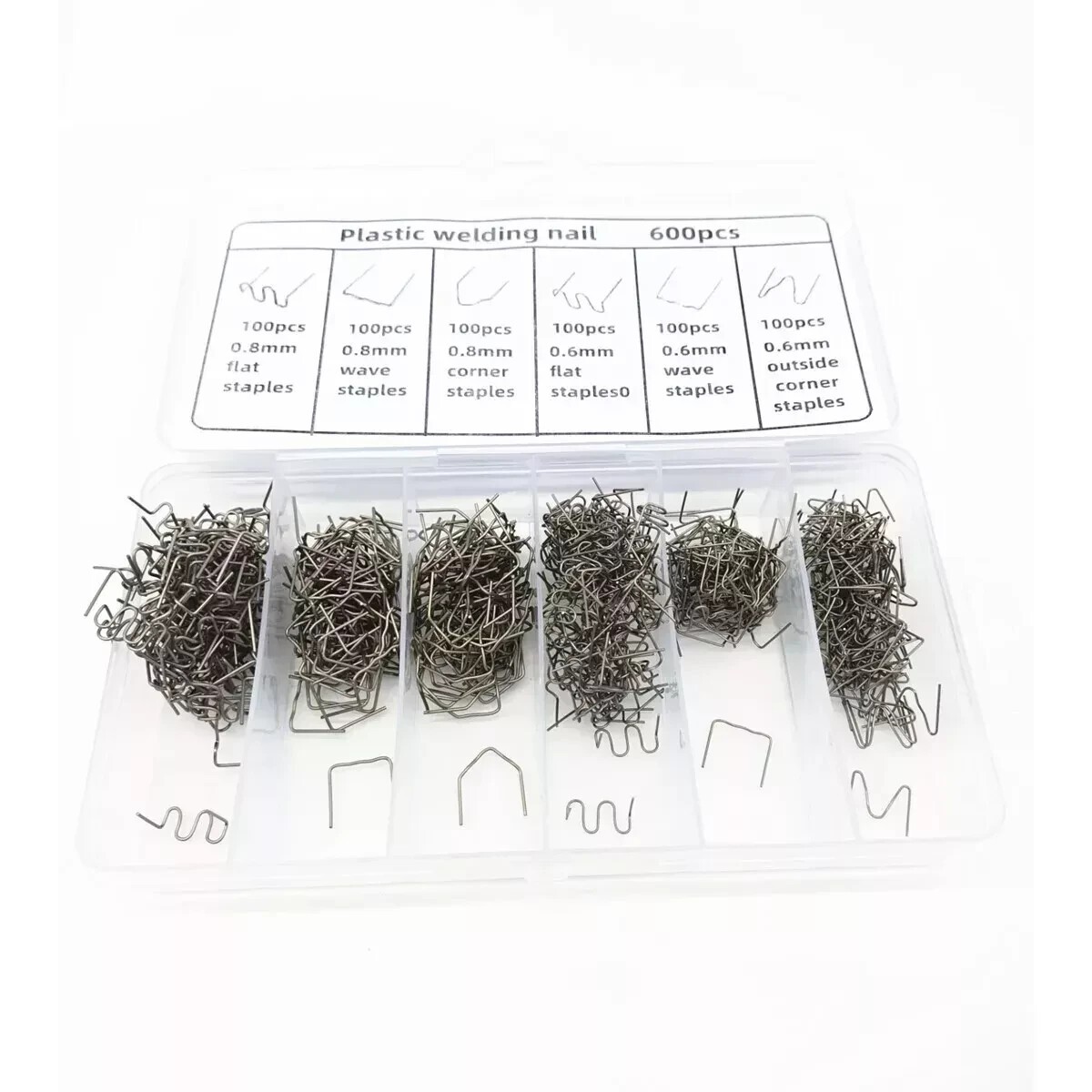 600pcs Car Bumper Repair Welding Nail Welding Wire Plastic Box with Divider