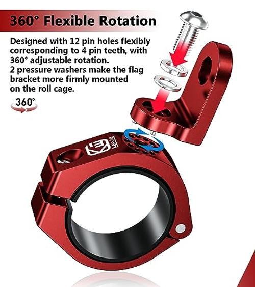 1 PC UTV Whip Light Mount, LED Light Bar Mounting Bracket, Red | Sturdy