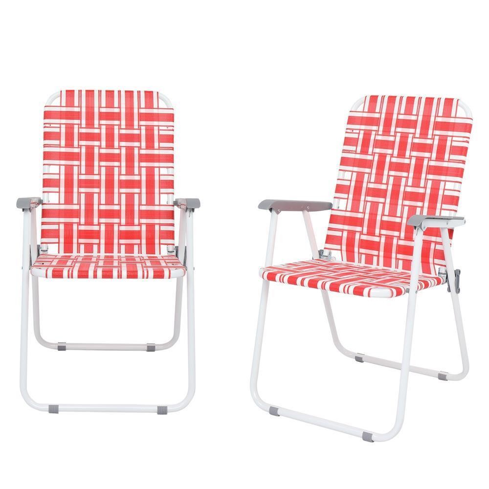 2 Pcs Folding Web Chair Beach Chair Lawn Patio Reclining Chair Camping Chair