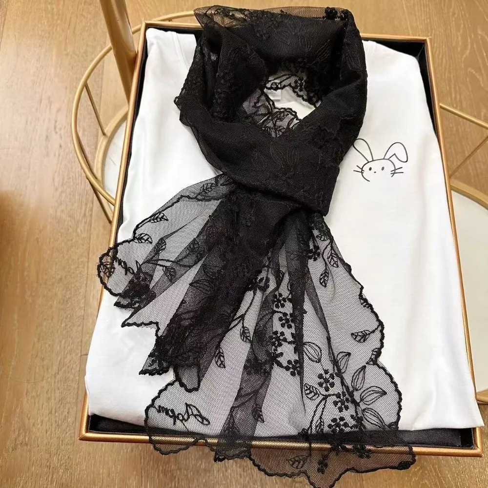 Casual Embroidered Flower Lace Scarf Breathable Mesh Lightweight Female Headscar