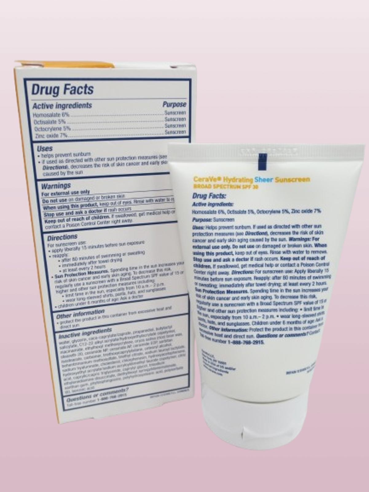 CERAVE HYDRATING SHEER SUNSCREEN SPF 30 FACE & BODY 3 OZ BOXED EXP: 2027 2PCS.