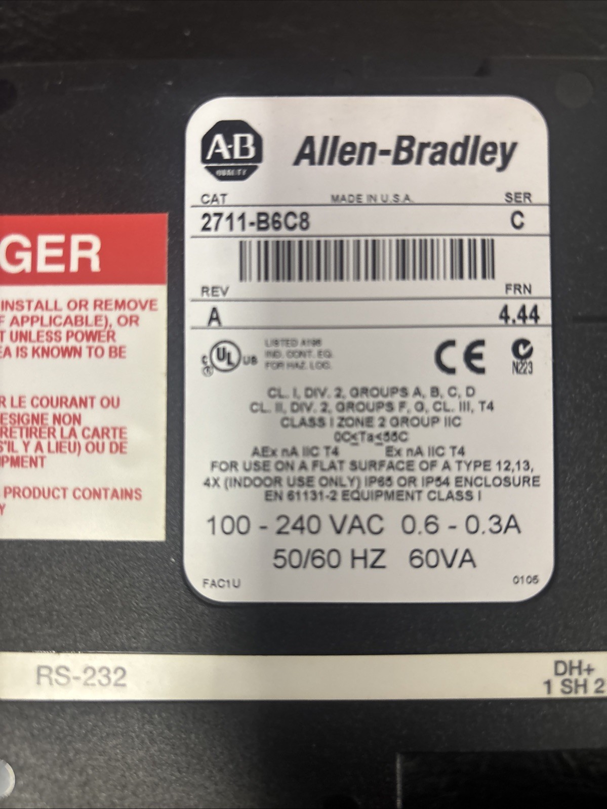 2711-B6CB Allen Bradley Panelview 600