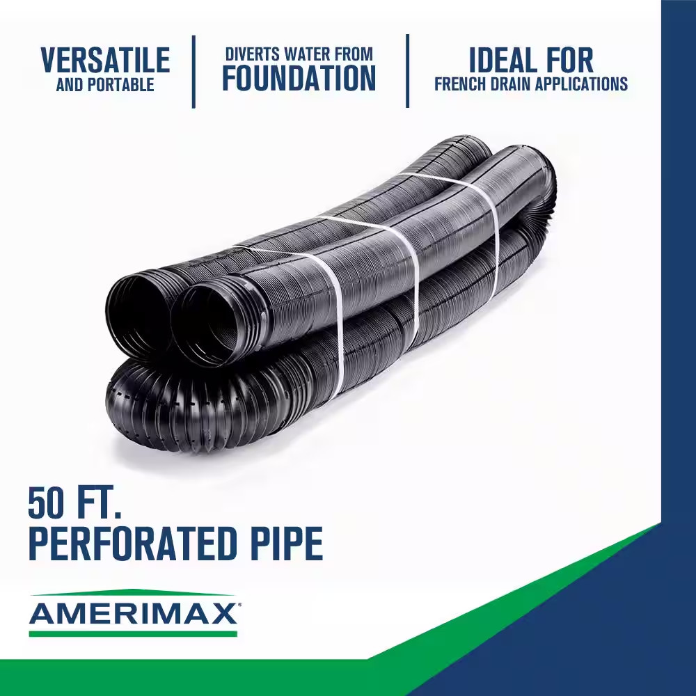 FLEX Drain 4 In. X 50 Ft. Black Copolymer Perforated Drain Pipe