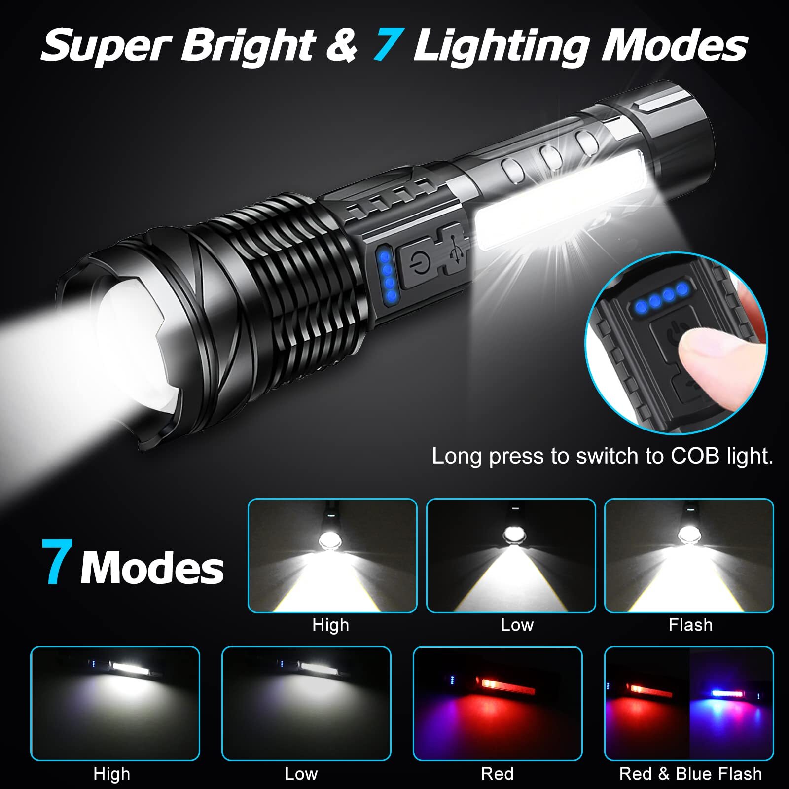 990000000Lumen Super Bright LED Flashlight Tactical Work Lights Rechargeable NEW