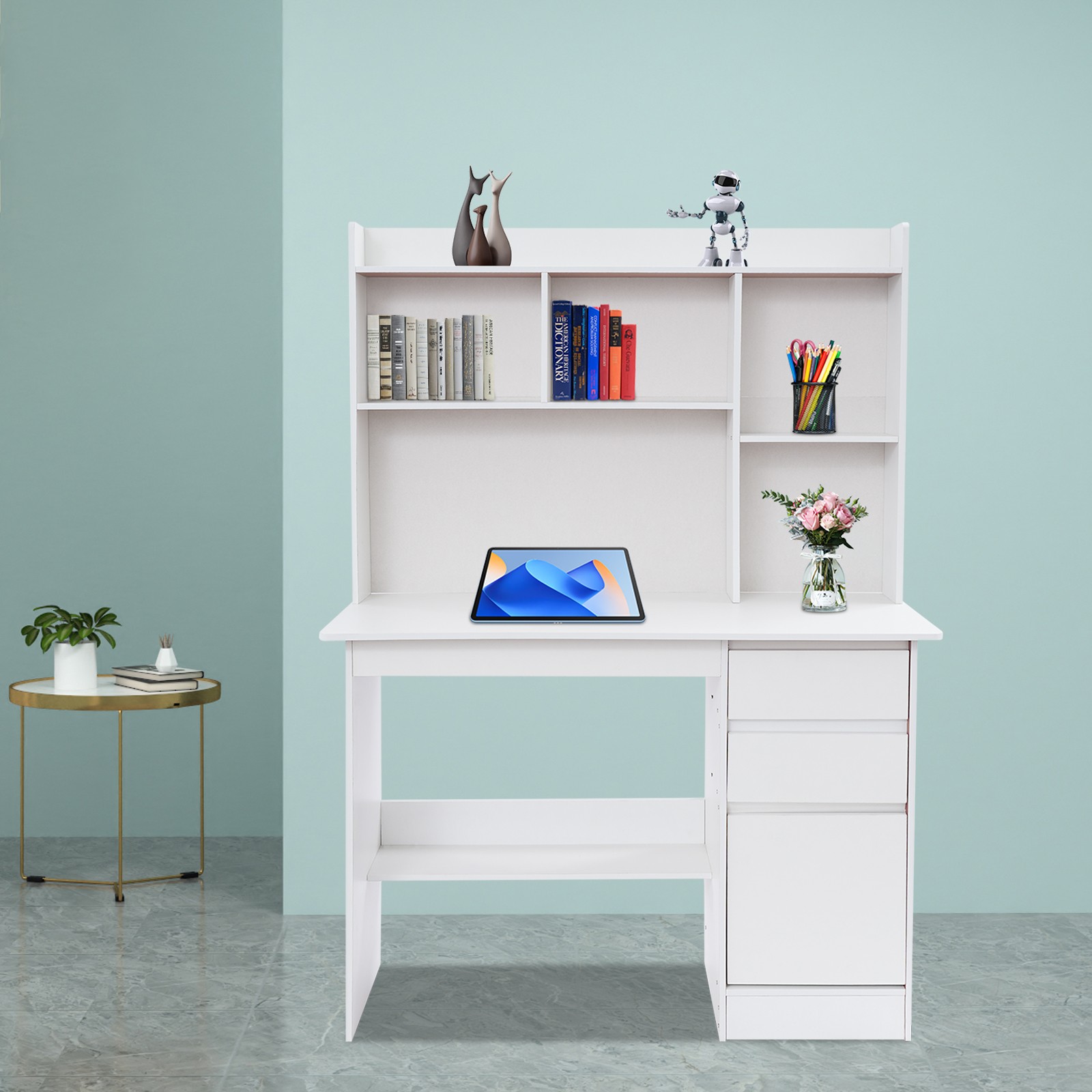 100kg Load Home Office Desk, 100*40*142cm Vanity Table, Warm White Laptop Table