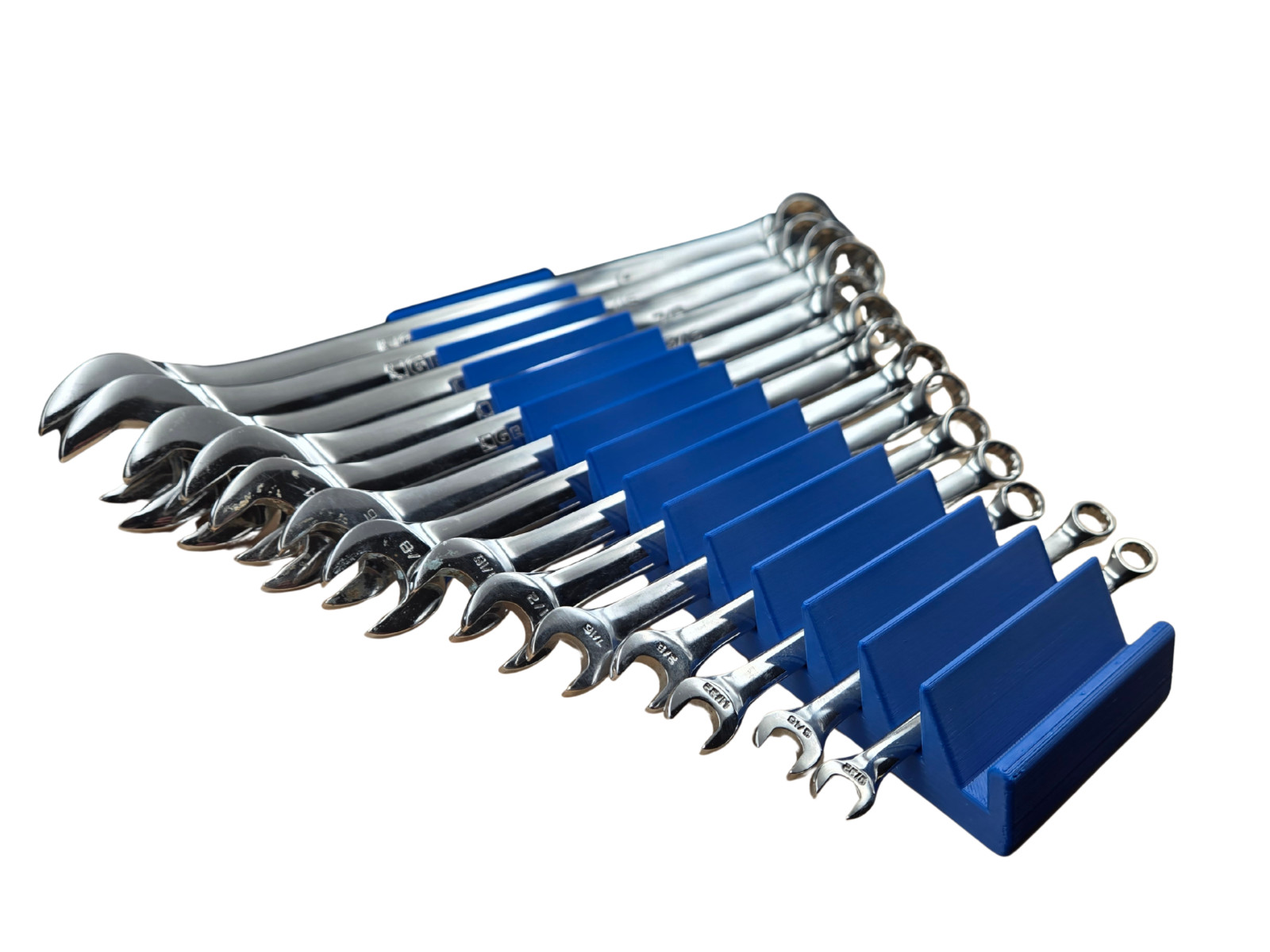 Wrench Organizer Rail Holds up to 15 Sturdy Design 3D Printed Blue Color