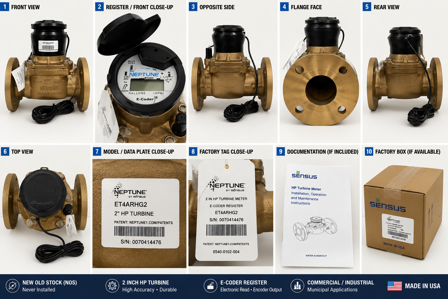 NEW Neptune ET4ARHG2 2" HP Turbine Water Meter E-Coder Commercial NOS
