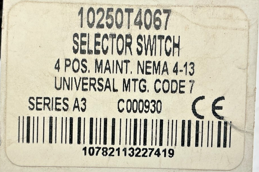 New Cutler-Hammer 10250T4067 Ser A3 Selector Switch 4Pos Maintained Uni MTG