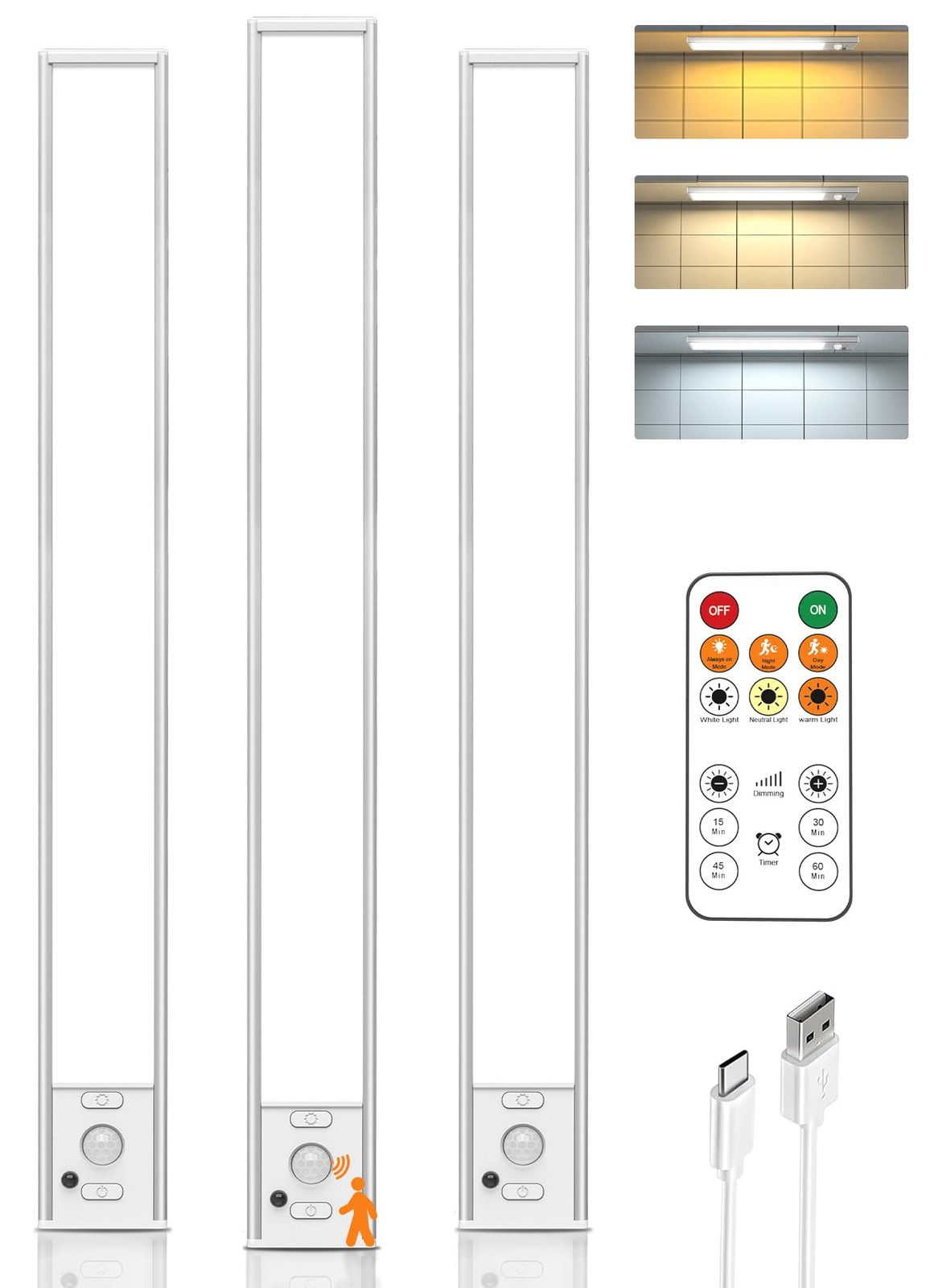 16in Under Cabinet Lighting with Remote Control,160 LED Motion Sensor Light I...