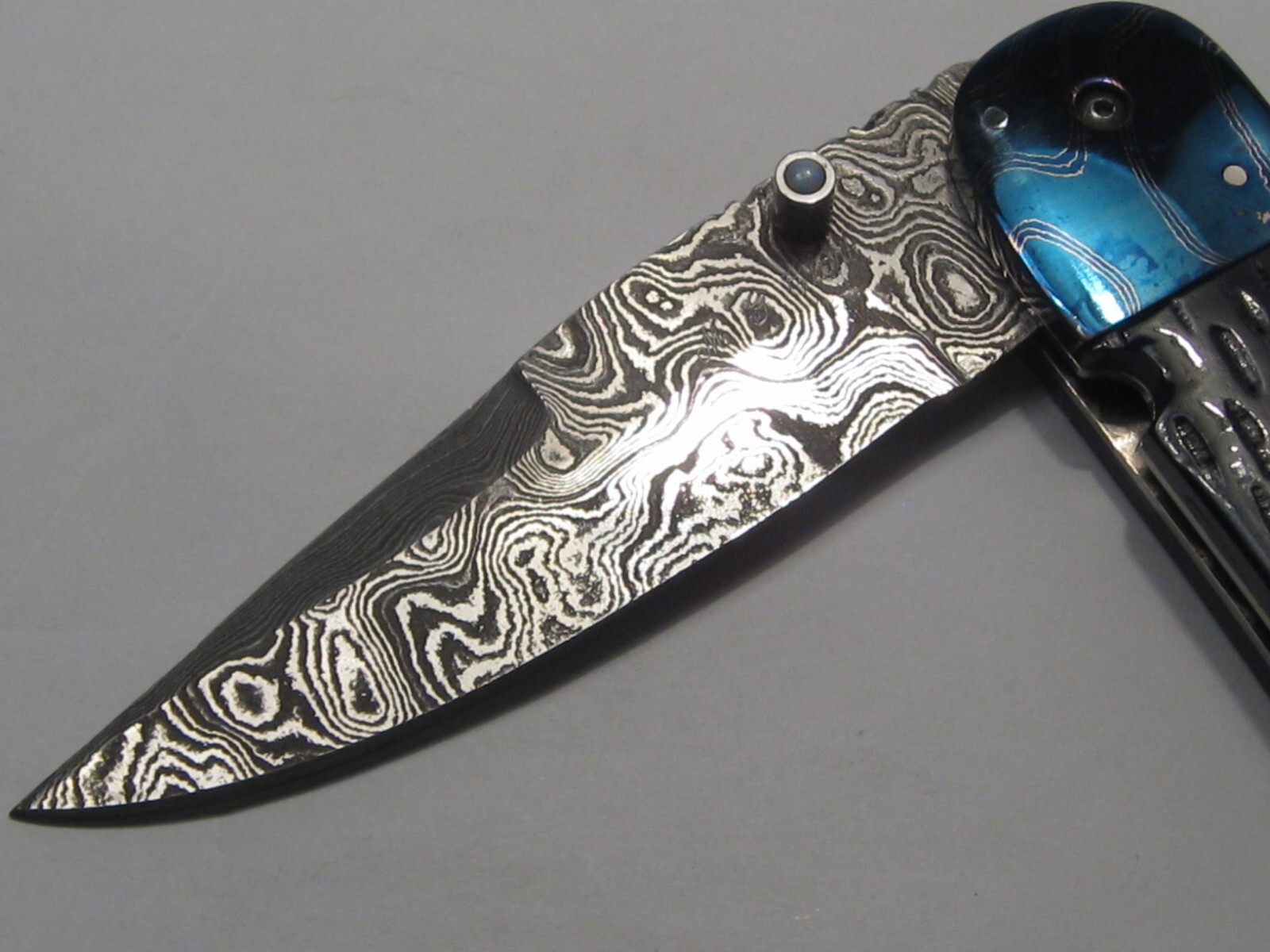 Custom M.G. CLARK DAMASCUS Lock Back Folding Pocket Knife w/ Case. #24