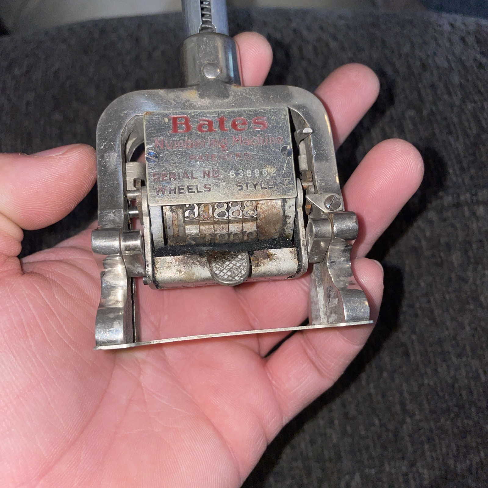 Antique Bates Numbering Machine Stamp Consecutive / Repeat