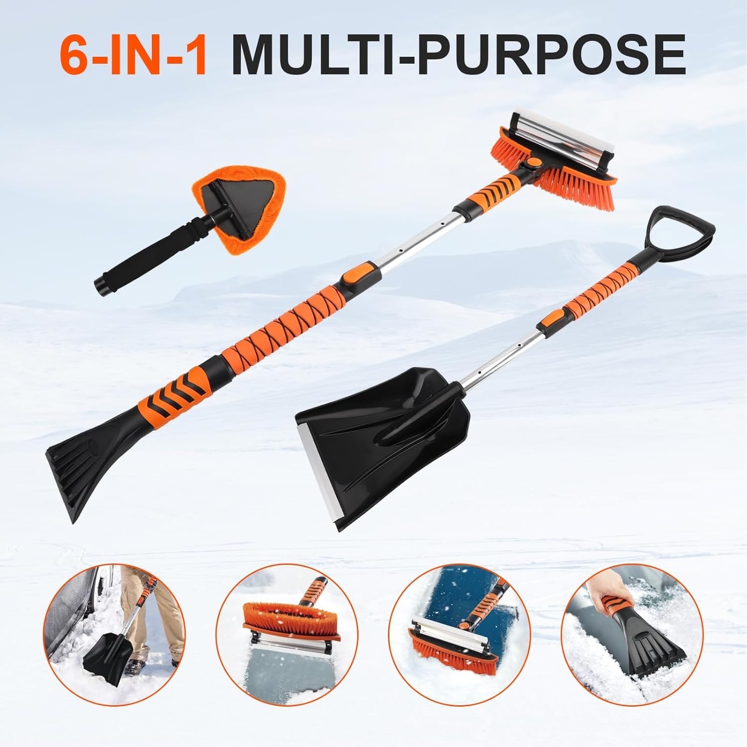 Extendable for Car, Ice Scrapers for Car Windshield Combo Kit with 270° Pivot...