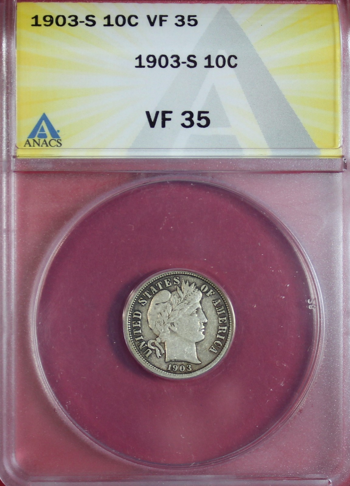 1903-S BARBER DIME ANACS VF35