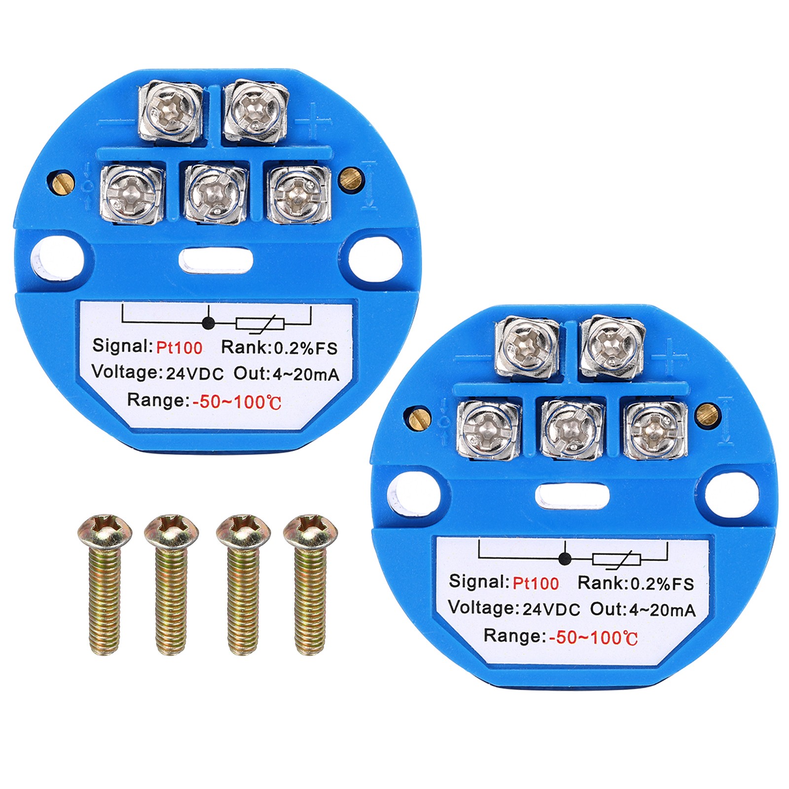 2Pack -50-100C RTD PT100 Temperature Sensor Transmitter Module 4-20MA DC24V