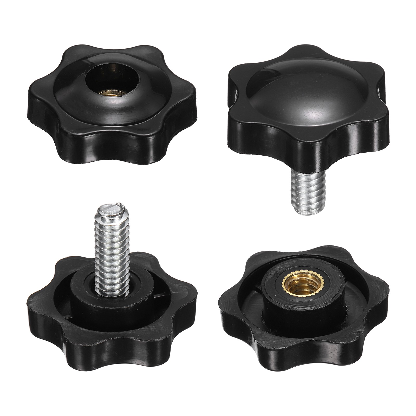 2 Set Star Knobs M8 x 16mm Male + M8 Female Thread 32mm Head Handles, Black