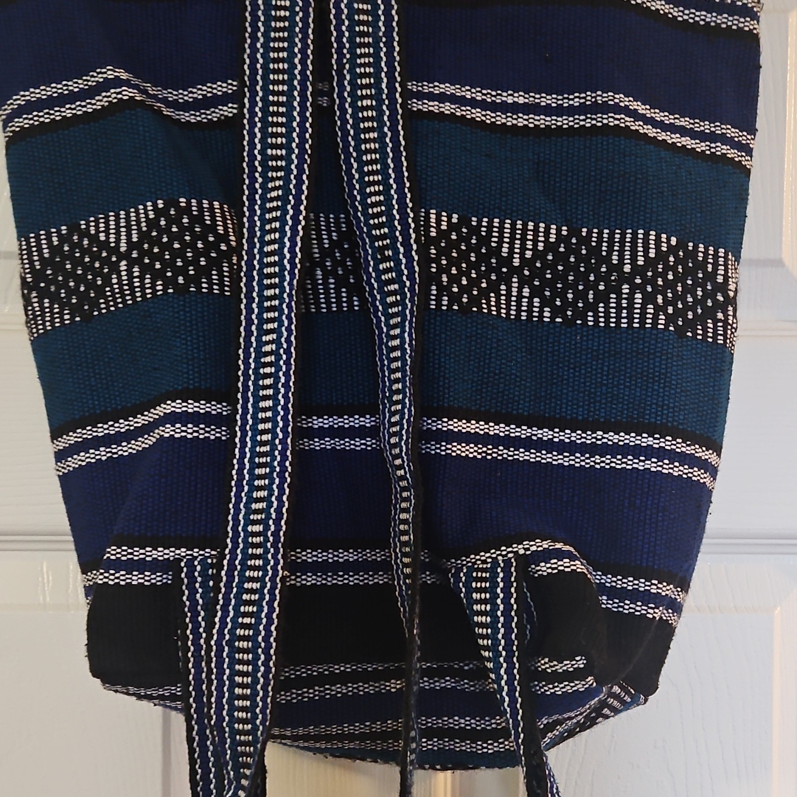 Blue/Black/White Striped Fabric Drawstring Backpack Unisex Adults Beach