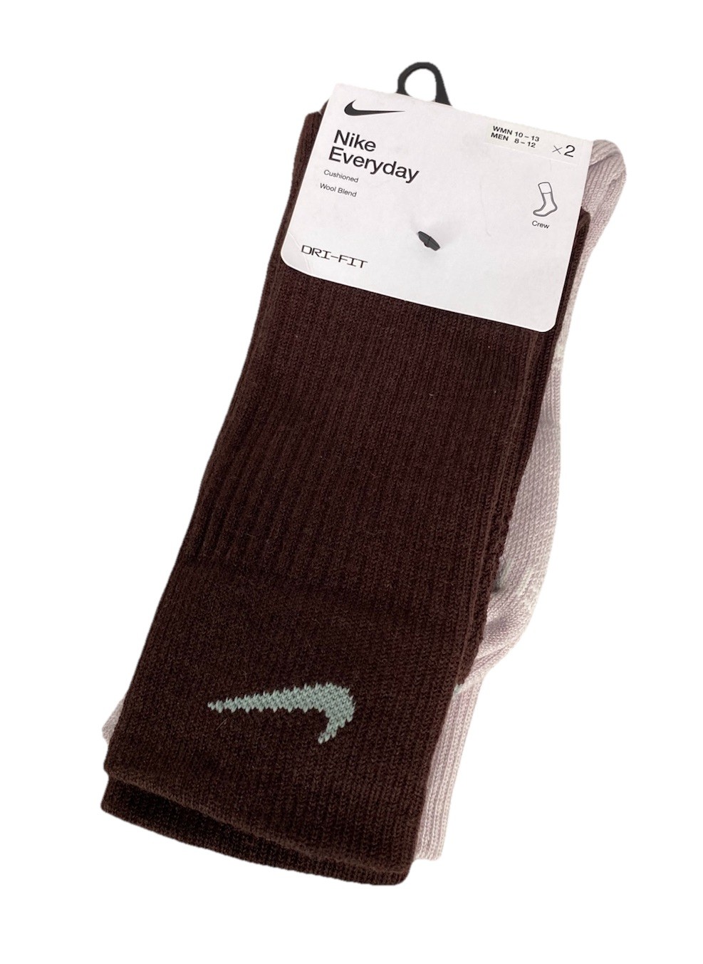 Nike Everyday Wool Cushioned 2 Pack Crew Socks Brown Mens Sz L 8-12 DQ6394-907