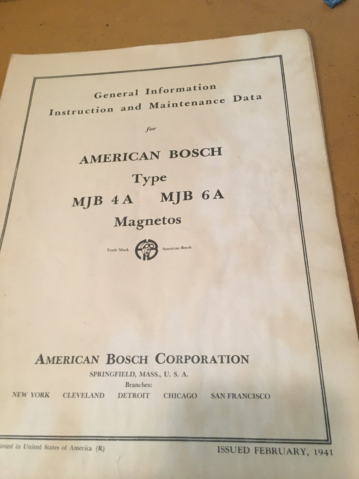American Bosch Magnetos MJB-4A & MJB-6A Instruction & Maintenance Data Manual