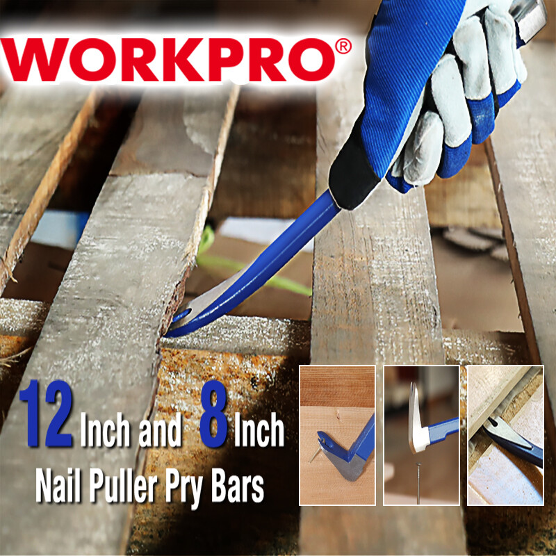 WORKPRO 2PC Nail Puller Set 8" Mini Crowbar Nail Remover 12" Pry Bar Claw Bar US