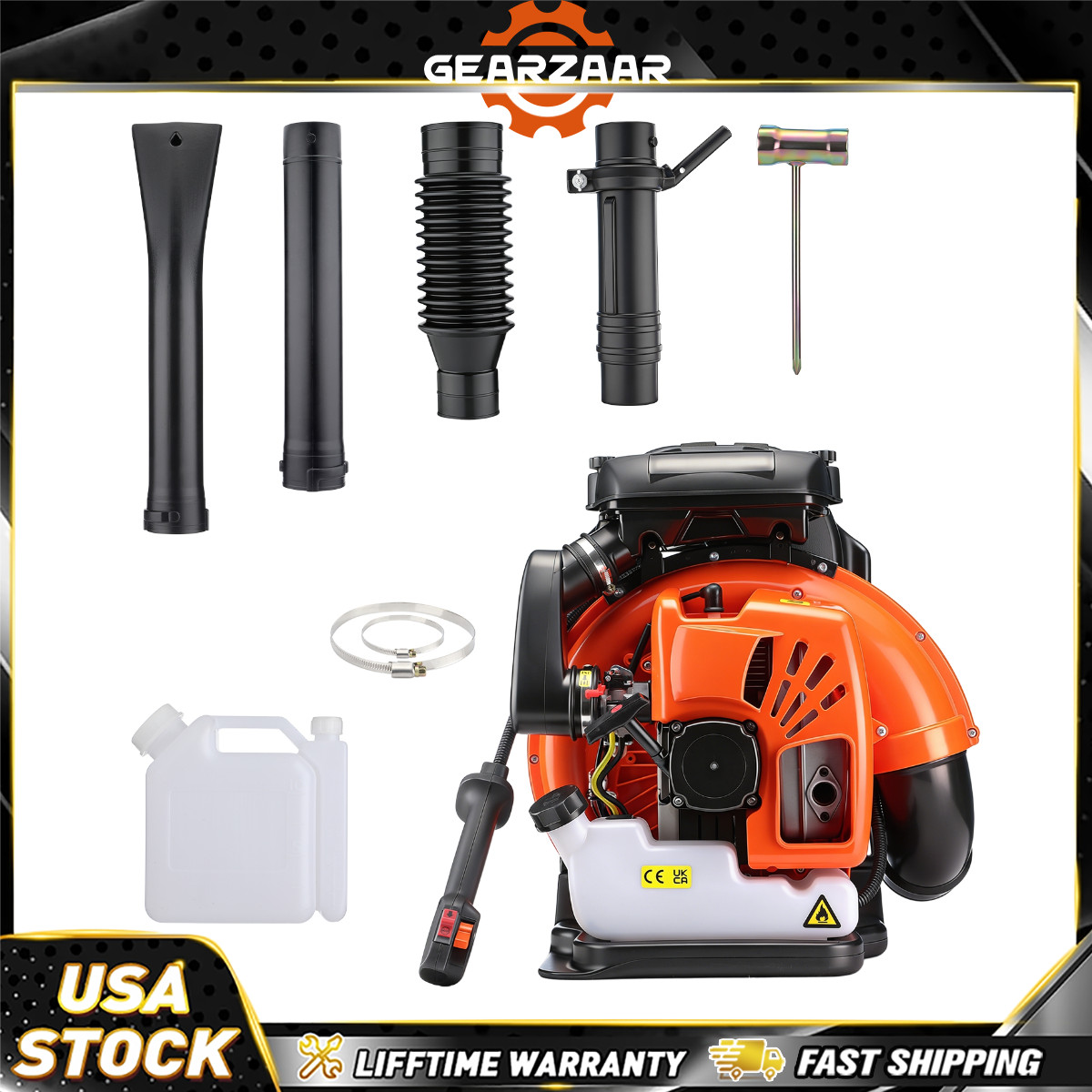Leaf Blower Backpack 2-Stroke 63.3cc Gasoline Grass Lawn Blower 7000r/min Orange