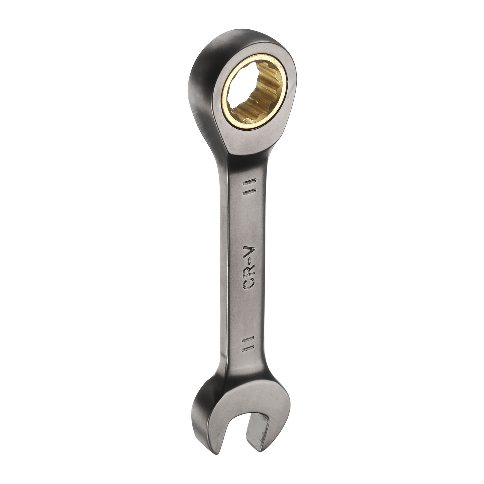 12-Point Stubby Ratcheting Combination Wrench 11mm Metric 72-Teeth Cr-Mo Steel